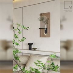 Kệ gỗ treo tường kèm led trang trí