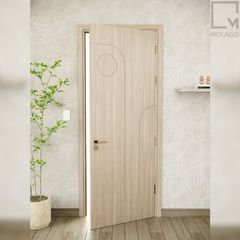 Cửa gỗ công nghiệp vân sồi, kiểu dáng hiện đại, sang trọng