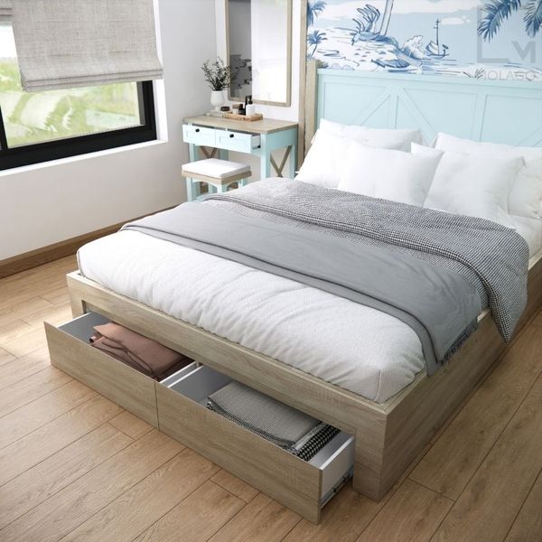 Giường ngủ gỗ, giường đơn đôi 1m2 đến 1m8 Mine chic | Molago