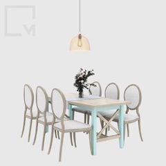 Trọn bộ bàn ăn gỗ chắc chắn, có ghế, kiểu dáng sang trọng