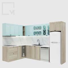 Thiết kế hệ bếp kèm bàn ăn và tủ kệ tối giản