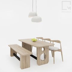 Không gian bếp đẹp với bàn ăn và hệ tủ kệ