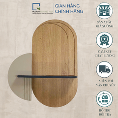 Bộ kệ gỗ treo tường trang trí hình ovan, kèm lá giả, ống nghiệm thủy tinh cắm hoa