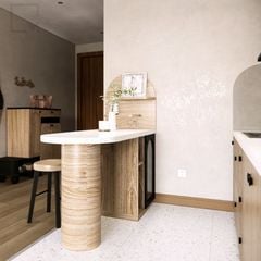 Trọn bộ bếp tủ kệ gỗ Hàn Quốc thanh lịch