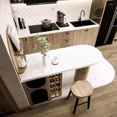 Bàn đảo bếp thông minh có kệ lưu trữ
