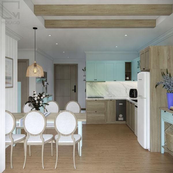Trọn bộ hệ bếp, tủ kệ bếp và bộ bàn ghế ăn Mine chic | Molago