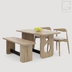 Ghế băng gỗ dài sang trọng, kết hợp bàn ăn gỗ tiện nghi