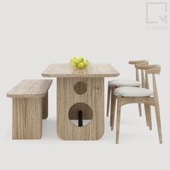 Bộ bàn ăn gỗ có ghế, kích thước linh hoạt, phù hợp mọi nhà