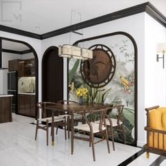 Bộ bàn ăn gỗ có ghế, thiết kế chắc chắn, sử dụng lâu dài