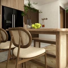 Trọn bộ bàn ăn gỗ chắc chắn, có ghế, kiểu dáng sang trọng