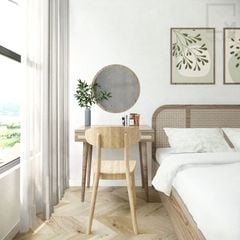 Bộ bàn trang điểm gỗ cao cấp, có ghế, gương, tủ hông