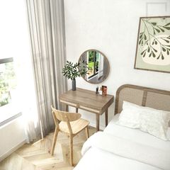 Bàn trang điểm gỗ sang trọng, có gương, ghế, tủ ngăn kéo rộng rãi
