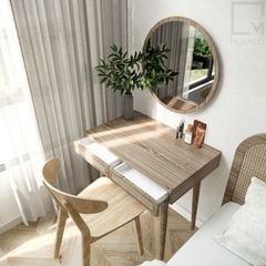 Combo bàn trang điểm gỗ, thiết kế thanh lịch, có tủ hông tiện lợi