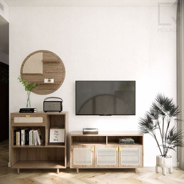 Bộ tủ kệ tivi, đợt kệ gỗ phòng khách 3 món CB002 Sakura | Molago