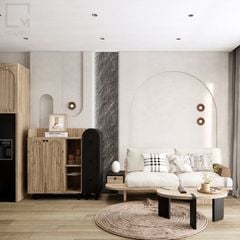 Sofa gỗ kết hợp lót nệm, phù hợp mọi không gian phòng khách