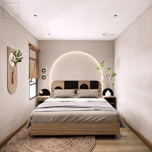 Bộ giường ngủ gỗ và tủ đầu giường 1m2 - 1m8 Rattan | Molago