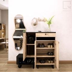 Bộ tủ giày, kệ gỗ, gương treo giúp tối ưu không gian sống