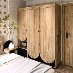 Bộ tủ kệ quần áo gỗ tự nhiên, thiết kế tối giản, đẹp