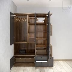 Trọn bộ tủ kệ quần áo gỗ, kiểu dáng hiện đại, đa năng