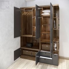 Bộ tủ quần áo kèm kệ trang trí, kiểu dáng thanh lịch