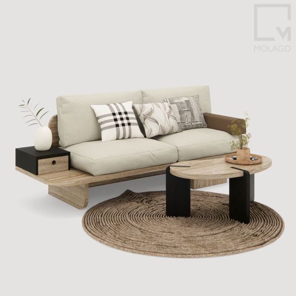 Bộ sofa băng kết hợp bàn trà gỗ CB002 Rattan | Molago