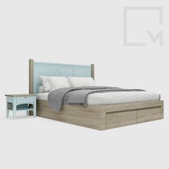 Giường ngủ đơn gỗ tự nhiên phong cách tối giản, có tab đầu giường.