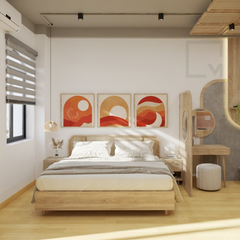 Giường ngủ gỗ phong cách Wabi-Sabi tối giản, thanh lịch
