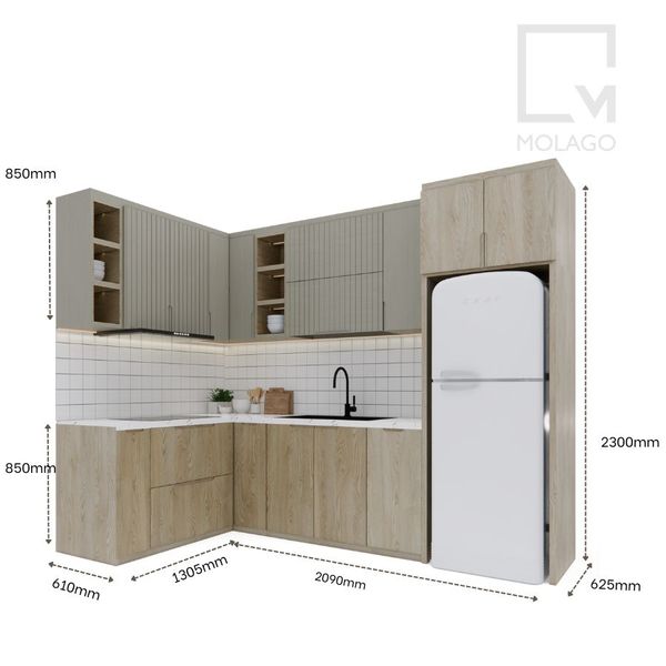 Trọn bộ hệ bếp, tủ kệ bếp gỗ hiện đại CB021 Silvan | Molago