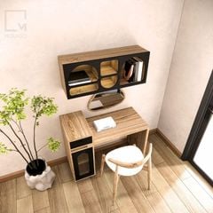 Bàn trang điểm gỗ kèm gương, ghế, tủ hông ngăn kéo tiện ích