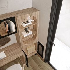 Bàn trang điểm gỗ sang trọng, có gương, ghế, tủ ngăn kéo rộng rãi