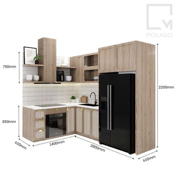 Trọn bộ hệ phòng bếp, tủ kệ bếp và bộ bàn ăn CB015 Sakura | Molago