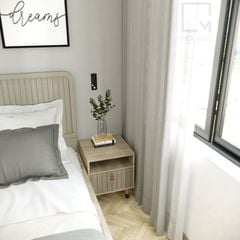 Bộ giường ngủ đơn gỗ chắc chắn, tab đầu giường giúp tối ưu không gian.