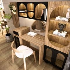 Combo bàn trang điểm gỗ, gương soi, tủ hông tiện lợi