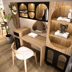Tủ kệ gỗ nhiều ngăn, kết hợp kệ mở trang trí tinh tế
