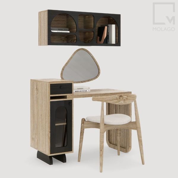 Bộ bàn trang điểm gỗ kết hợp tủ treo, gương soi CB013 Rattan | Molago