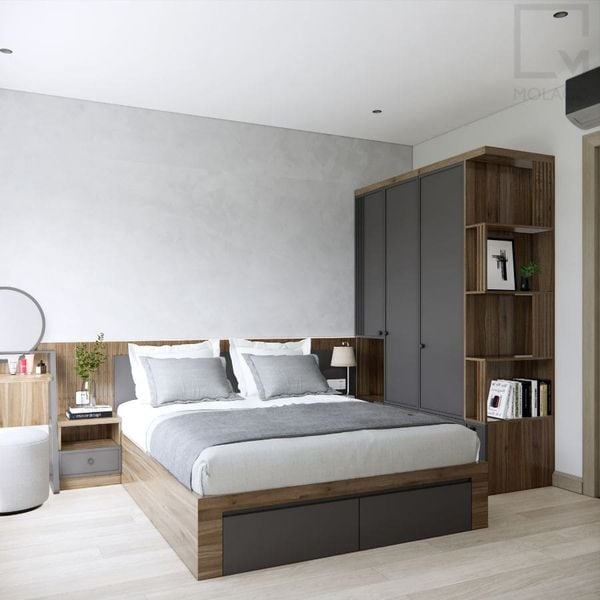 Bộ giường ngủ gỗ và tab gỗ 1m2 đến 1m8 Miniwa | Molago