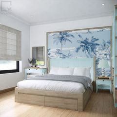Giường ngủ gỗ đầu giường bo cong, tạo cảm giác mềm mại