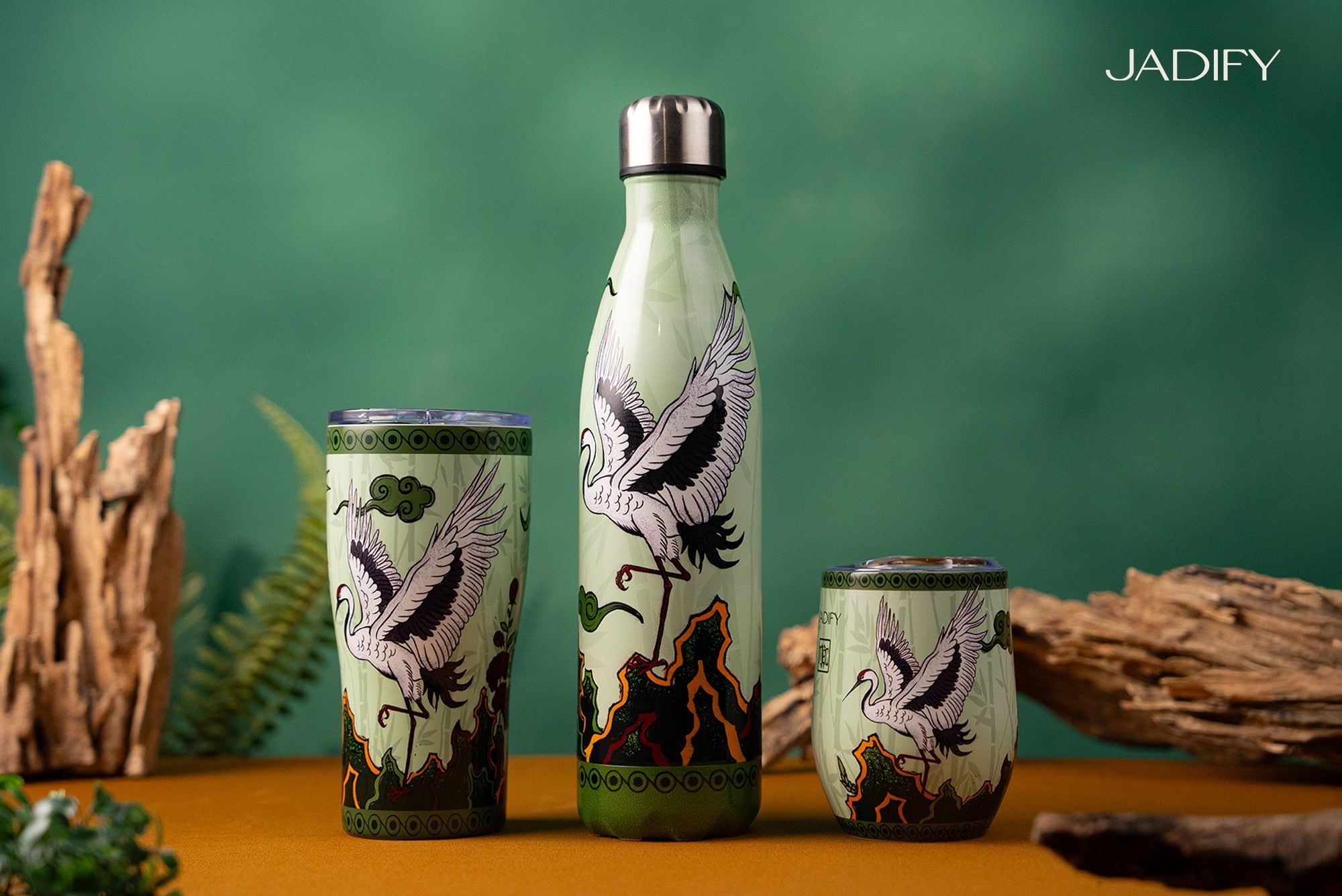  Bình Giữ Nhiệt Ngũ Hành Kỳ Bảo – Tuyết Mộc Hạc – Wavy Bottle Snowy Crane Wood - 750ml - Jadify 