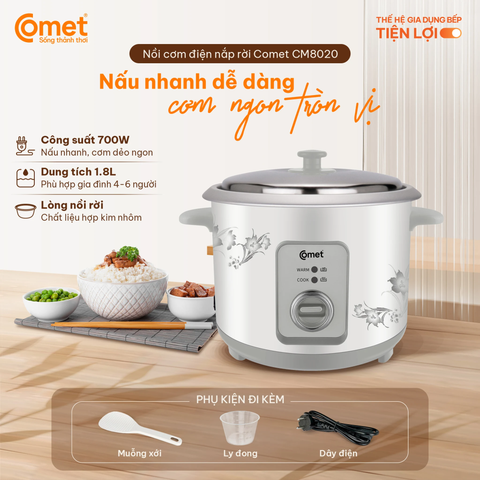  NỒI CƠM ĐIỆN NẮP RỜI 1.8L COMET CM8020 