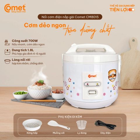  NỒI CƠM ĐIỆN NẮP GÀI  1.8L COMET CM8015 