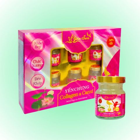  Hộp quà 6 hũ Yến Sen Collagen canxi  30% yến 70ml 
