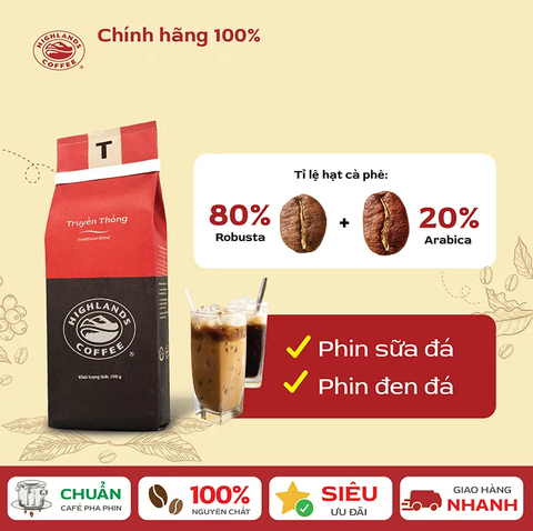  Cà phê Rang xay Truyền thống Highland Coffee 200g 