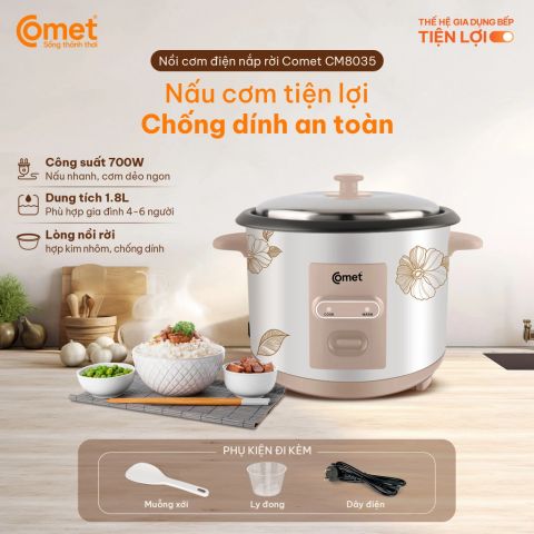  NỒI CƠM ĐIỆN NẮP RỜI 1.8L COMET CM8035 