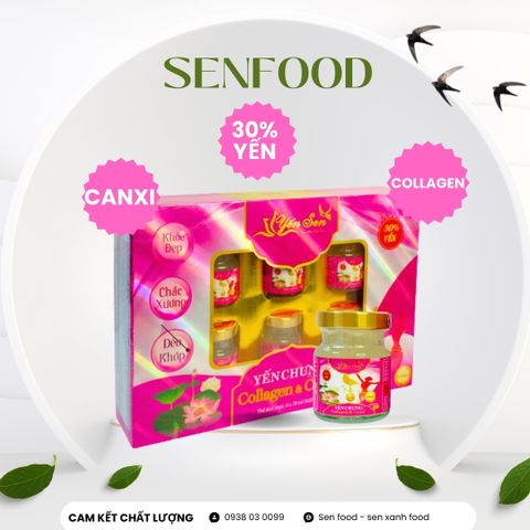  Hộp quà 6 hũ Yến Sen Collagen canxi  30% yến 70ml 
