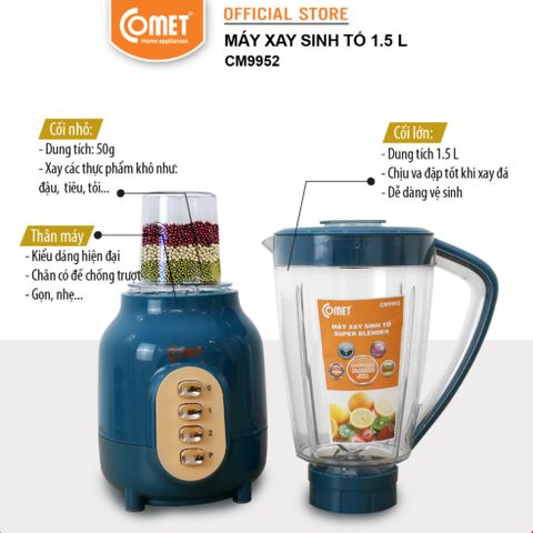  MÁY XAY SINH TỐ CỐI NHỰA KHÁNG VỠ 1,5L COMET CM9952 