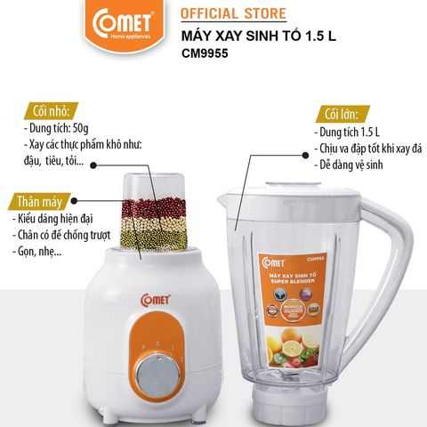 MÁY XAY SINH TỐ CỐI NHỰA KHÁNG VỠ 1,5L COMET CM9955 