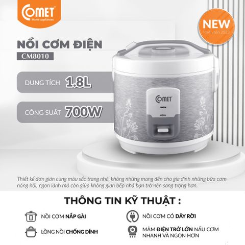  NỒI CƠM ĐIỆN NẮP GÀI 1.8L COMET CM8010 