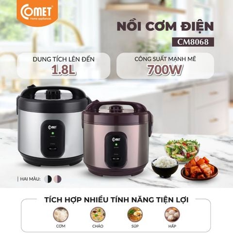  NỒI CƠM ĐIỆN NẮP GÀI 1.8L COMET CM8068NB 