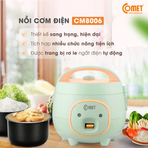  NỒI CƠM ĐIỆN NẮP GÀI 0.8L COMET CM8006 
