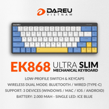  Bàn phím cơ không dây DAREU EK868 BLACK 68KEY (SLIM, Blue/ Brown/ Red D-KAILH switch) 